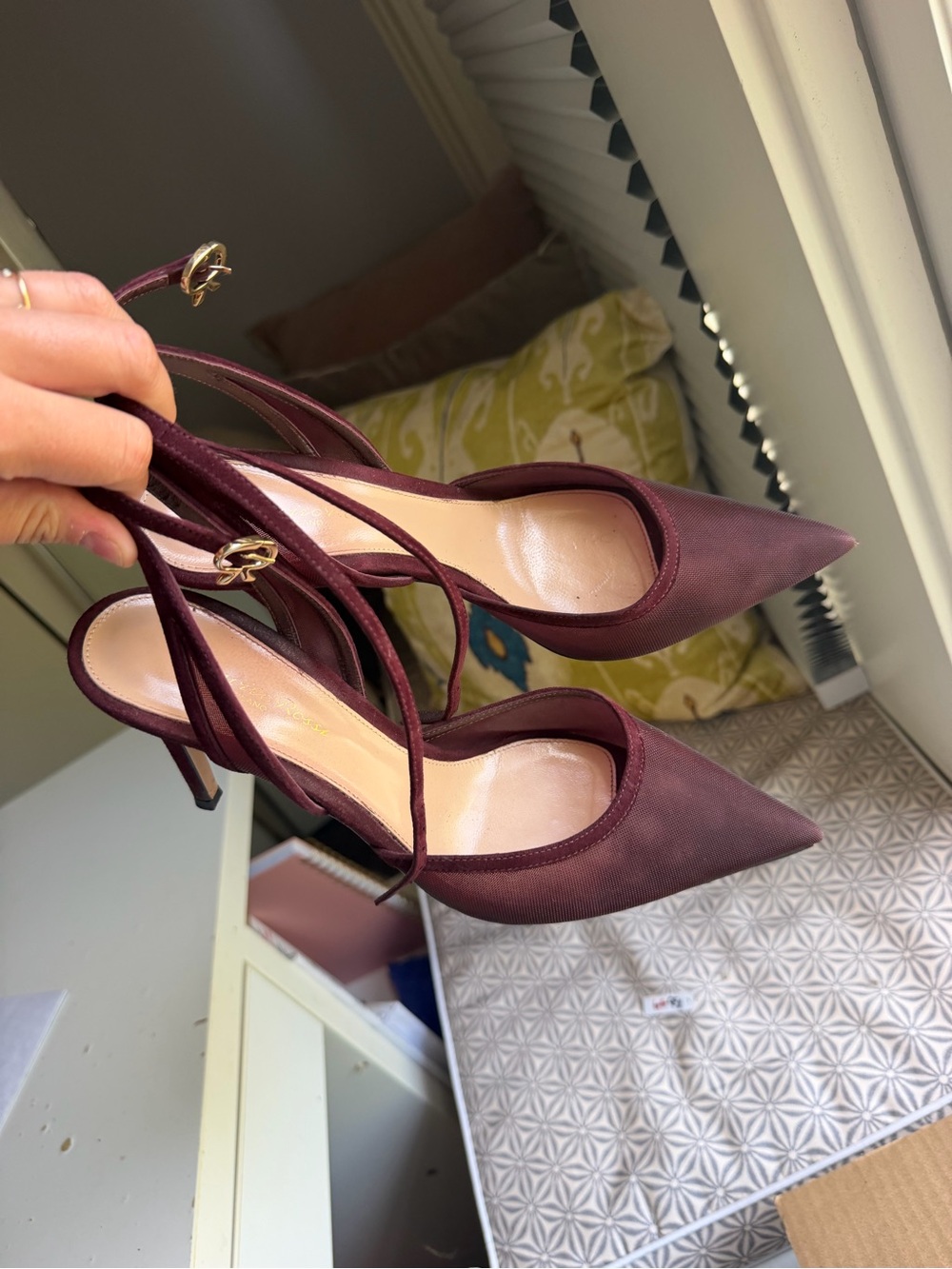 Gianvito Rossi Burgundy Pointed Toe Slingback Heels